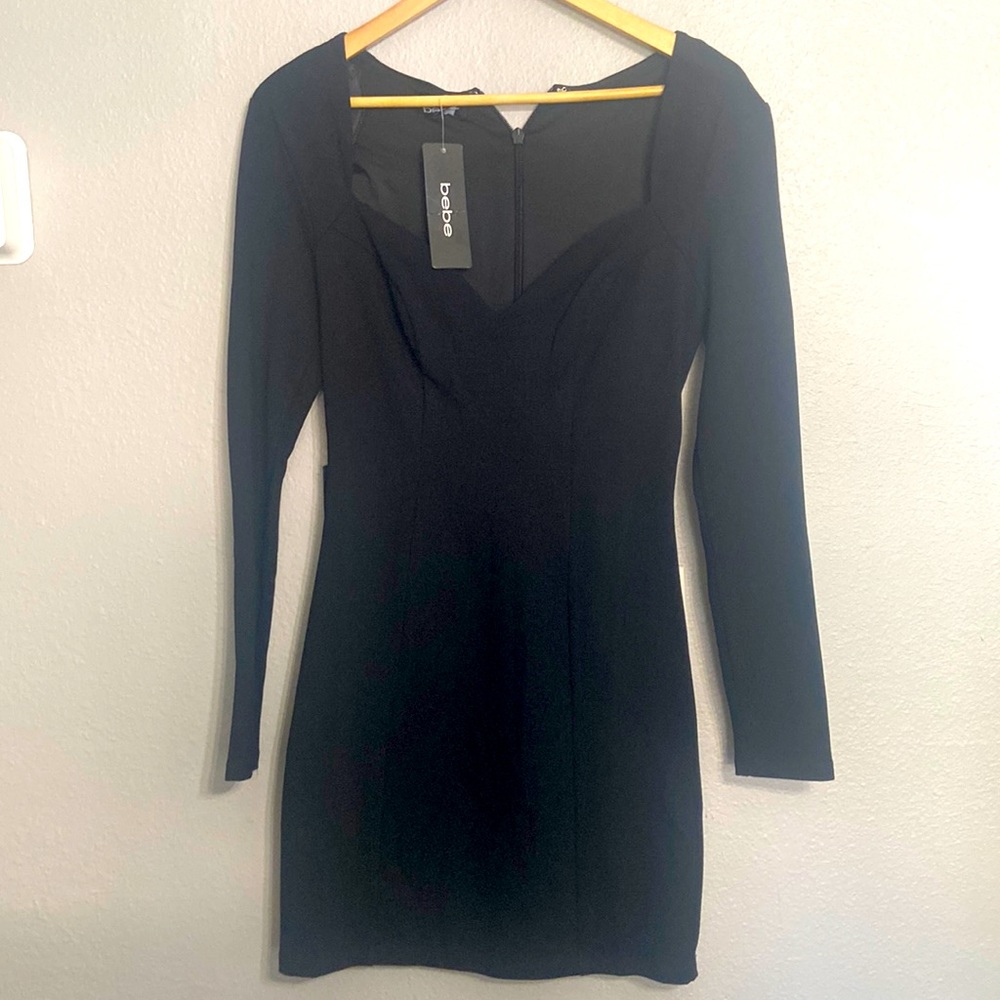 NWT Bebe Bodycon Black Sweetheart Neckline long sleeves dress